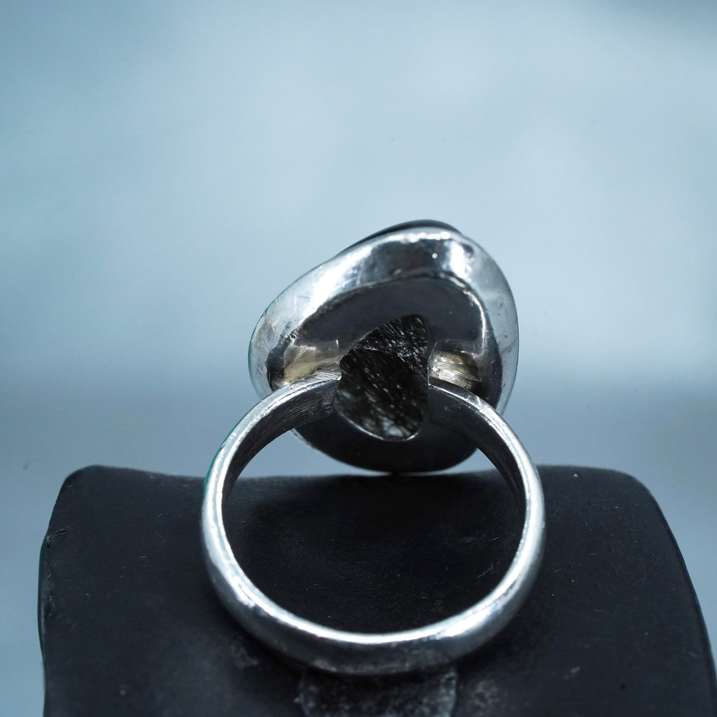 Size 9, vintage Sterling 925 silver handmade ring with Tourmalated Quartz