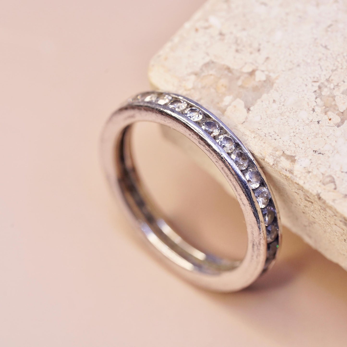 Size 10, vintage sterling silver ring with cluster Cz, statement band