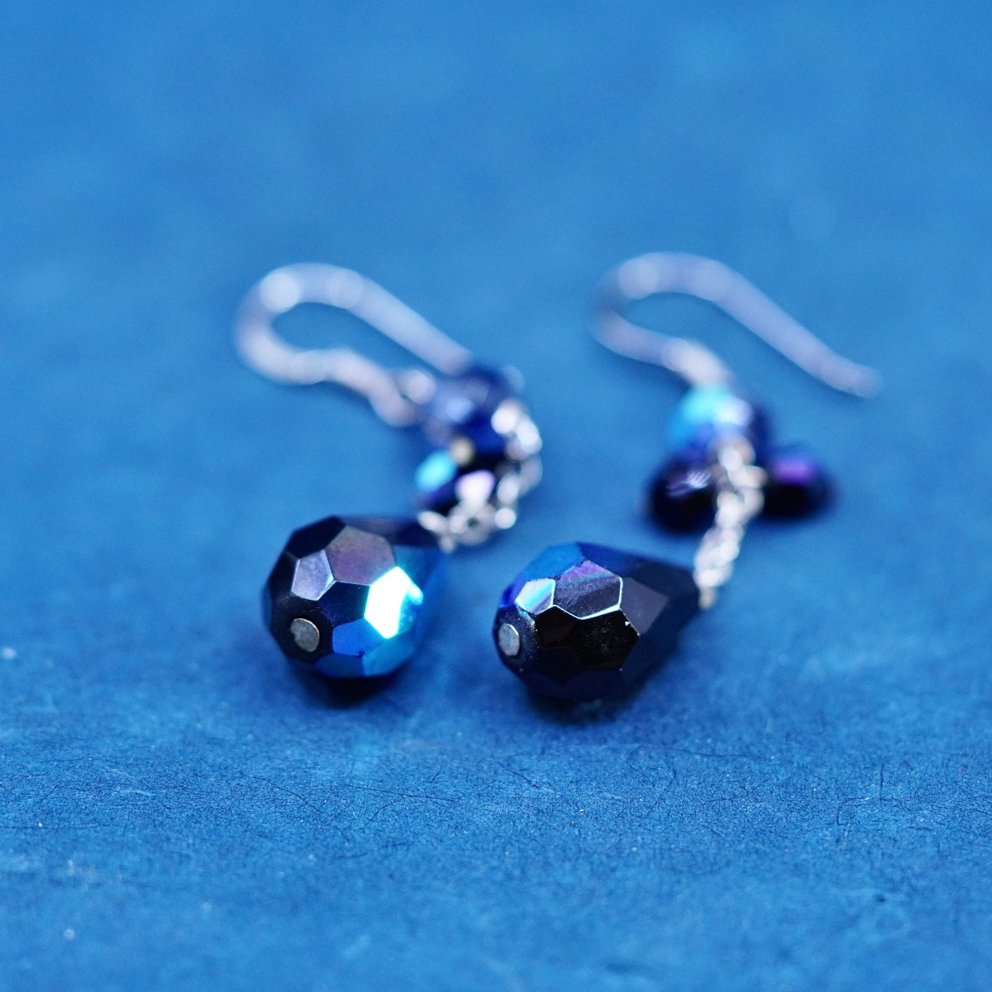 Vintage sterling silver 925 earrings with teardrop black crystal dangles