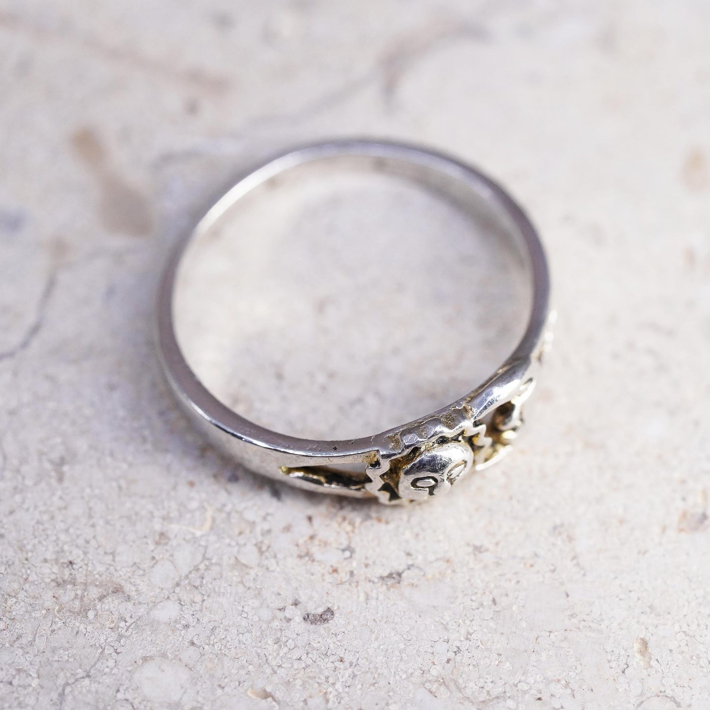 Size 7.75, vintage Sterling silver handmade ring, 925 sun moon face band