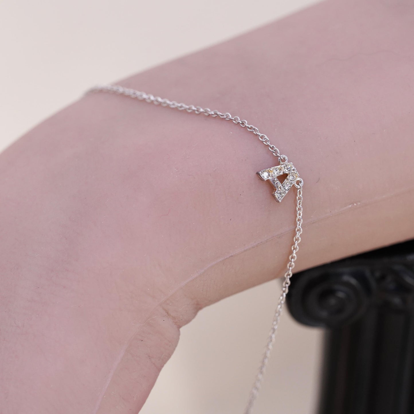 10”, Vintage sterling 925 silver bracelet, Italy circle chain cz Letter A charm