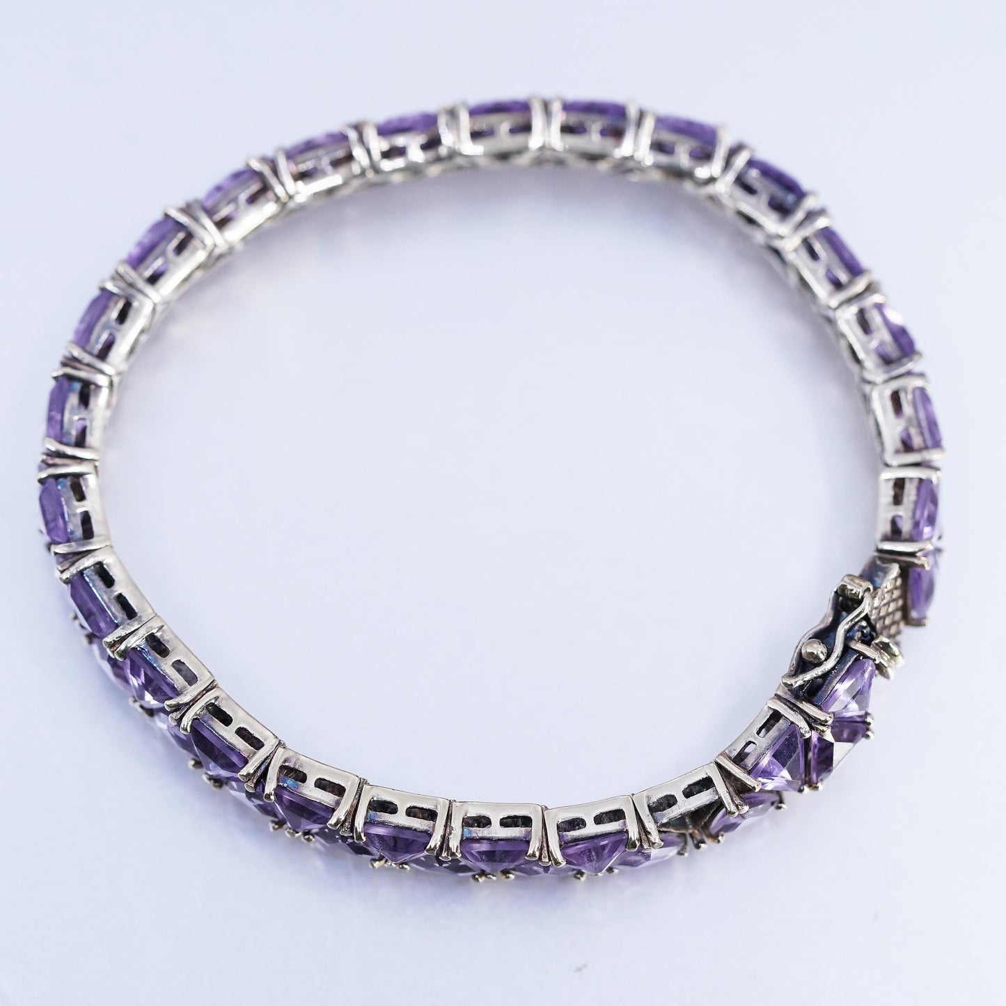 7", Vintage gold plated Sterling Silver 925 Tennis Bracelet cluster amethyst
