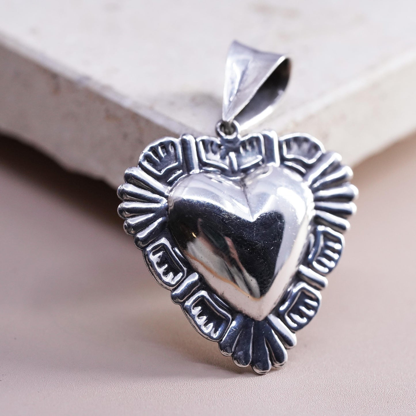 Italian Sterling silver handmade pendant, solid 925 heart