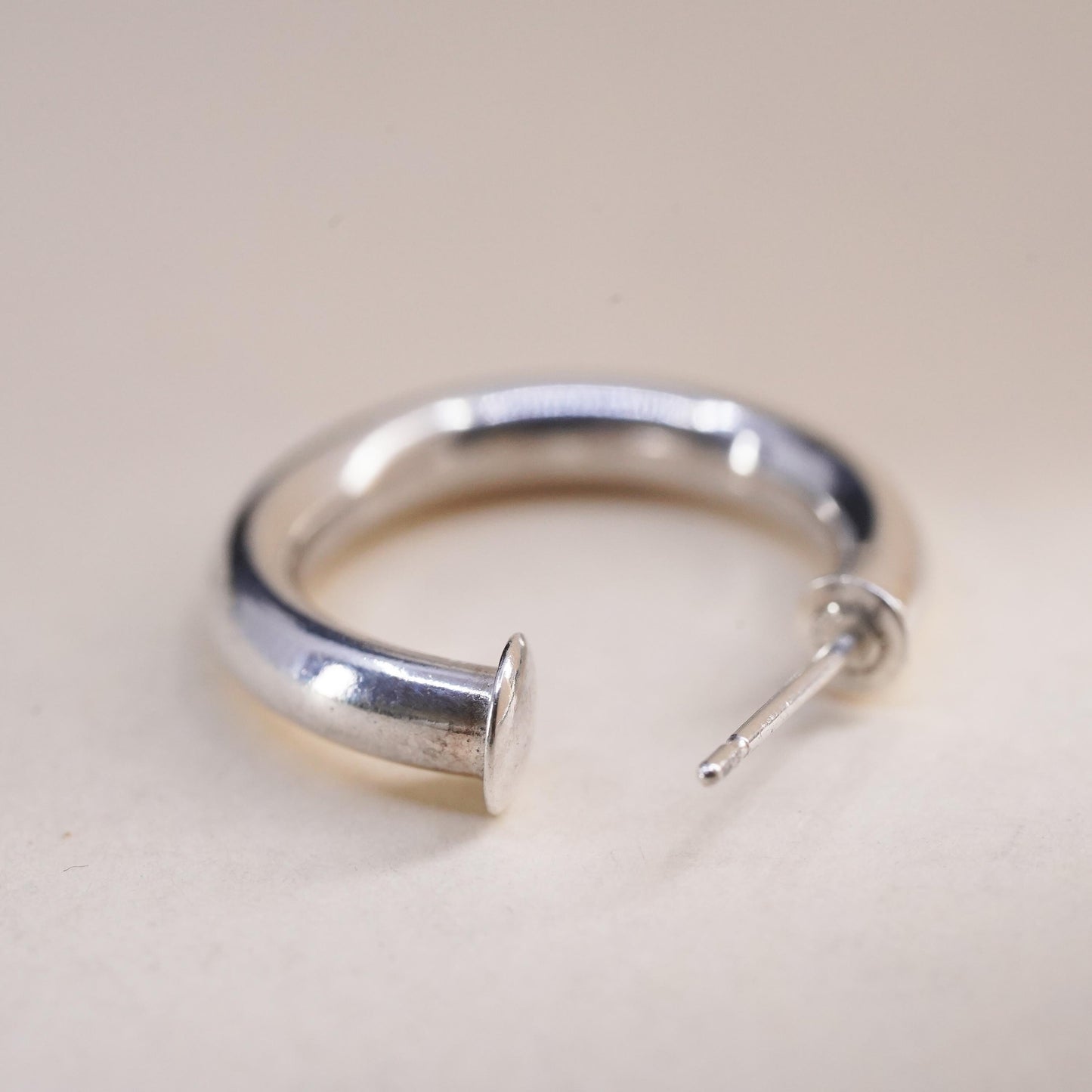 0.75", Vintage sterling silver single earring, minimalist primitive hoop stud