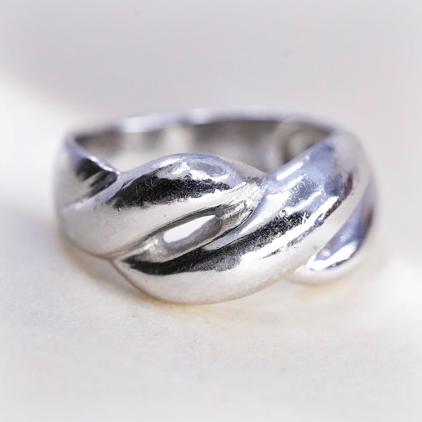 Size 7, vintage sterling silver handmade ring, 925 ribbed wavy band