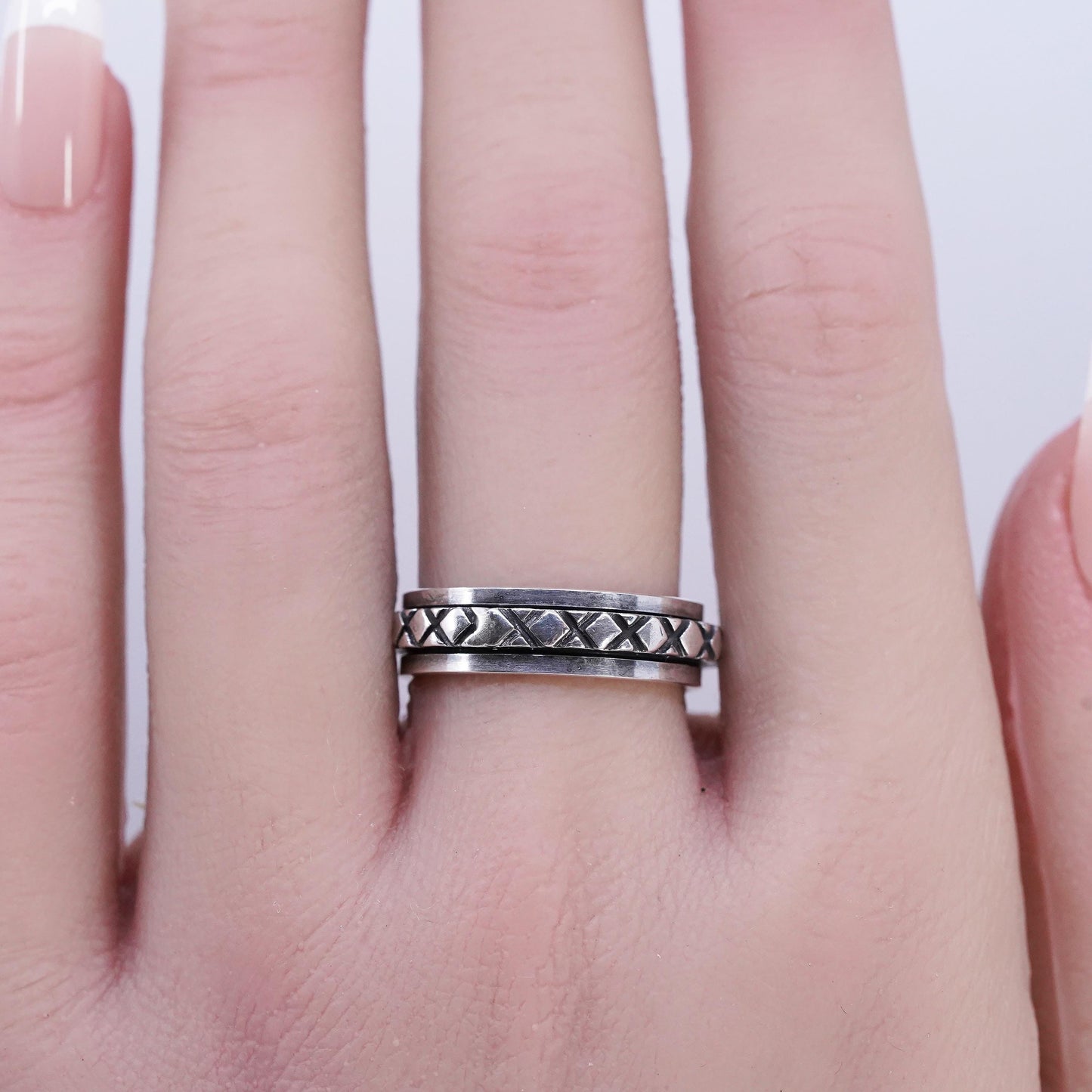 sz 7.75, VTG southwestern Sterling 925 silver ring, braided woven spinner band
