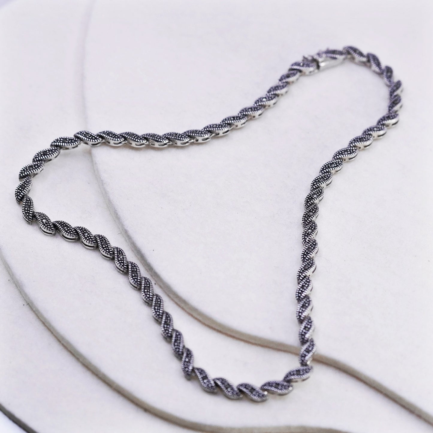 16”, Sterling 925 silver handmade San Marco chain tennis necklace w/ Marcasite