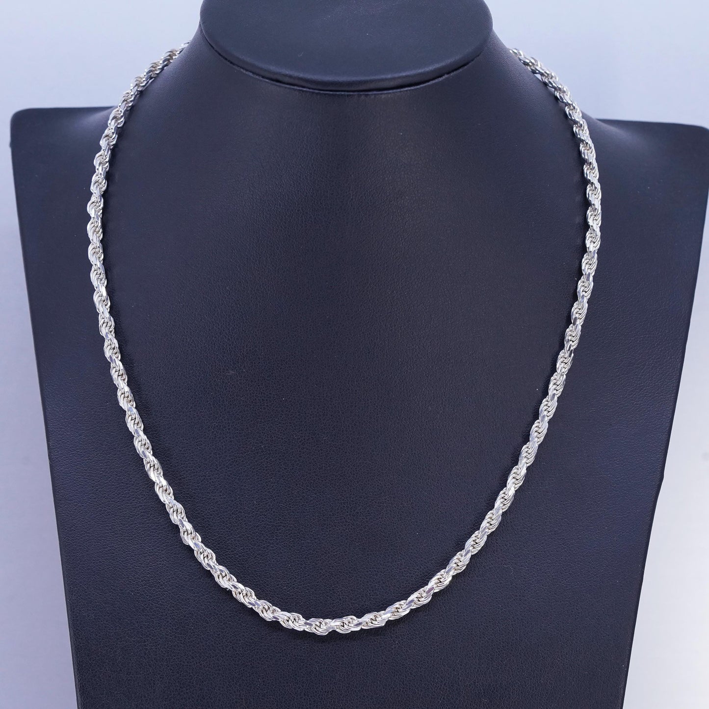 18", VTG Italian FMC Sterling 925 silver bold diamond cut rope chain necklace