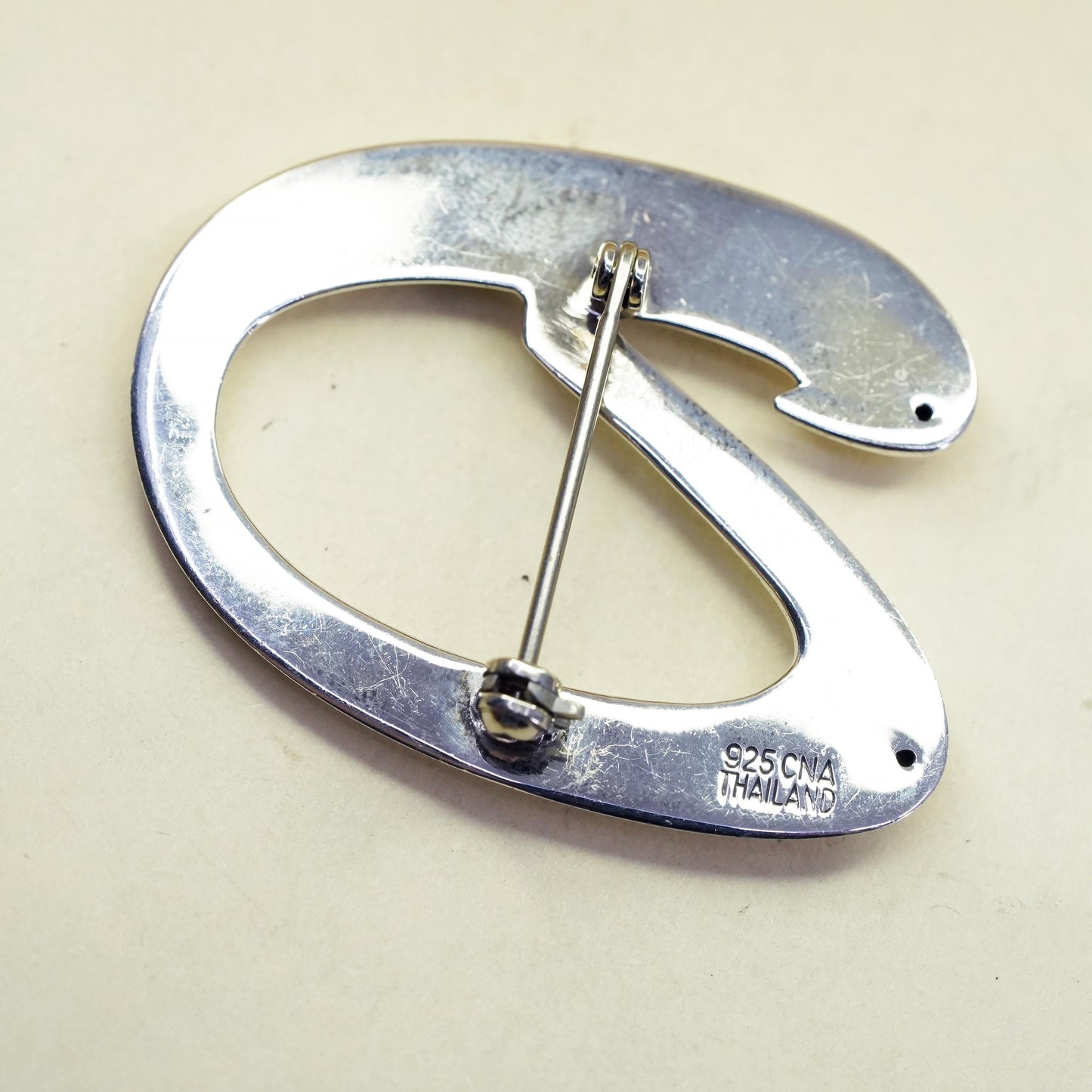 Vintage sterling silver brooch, 925 letter D, minimalist, simple designed