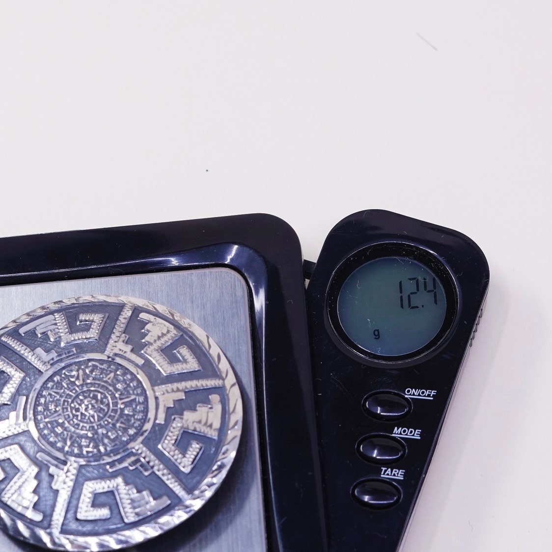 Vintage EVB sterling silver handmade brooch, solid 925 silver mayan calendar pendant, stamped 925 handmade