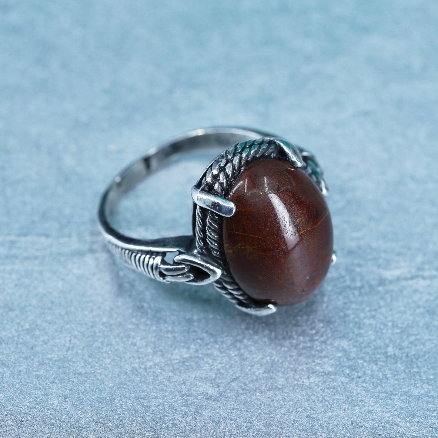 Size 6.5, southwestern Sterling 925 silver handmade ring with oval red jasper