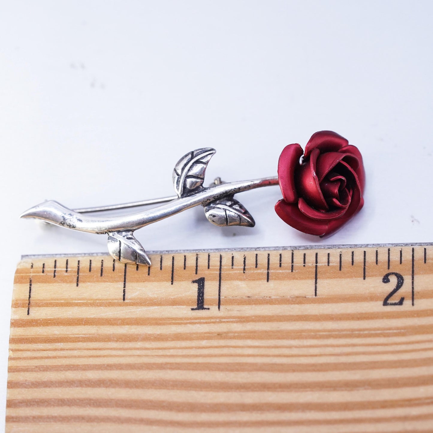 Vintage sterling silver handmade brooch, 925 rose flower pin