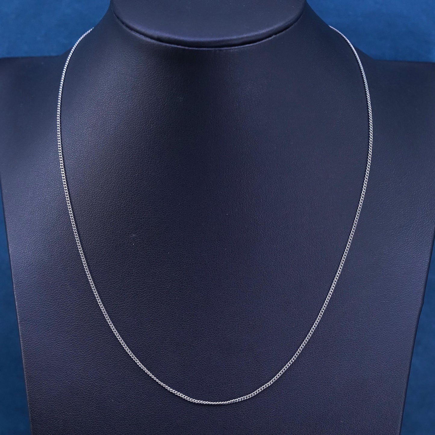 17", 1mm, vintage Italy Sterling silver necklace, 925 curb chain