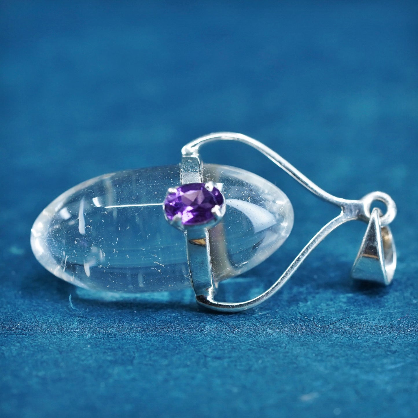 handmade sterling 925 silver charm pendant with healing crystal and amethyst