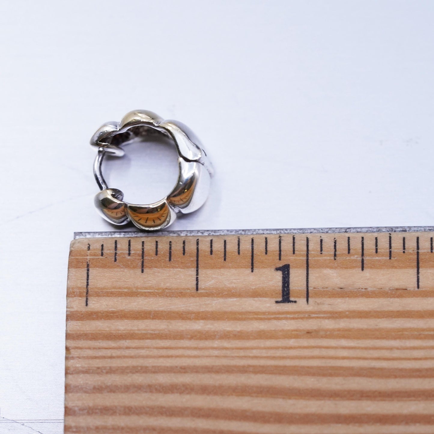0.5”, vintage two tone Sterling silver single earring, 925 Huggie hoop