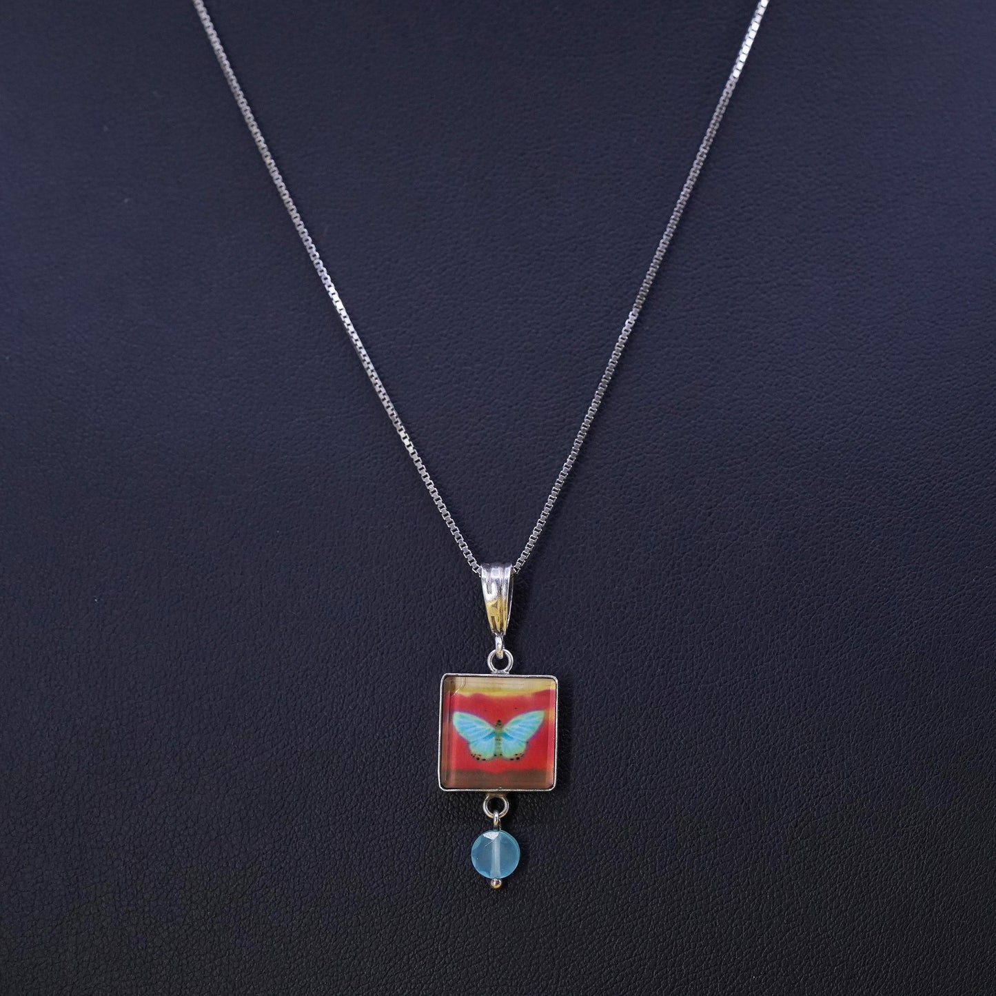 18”, Sterling 925 silver handmade necklace, double sided fish butterfly pendant