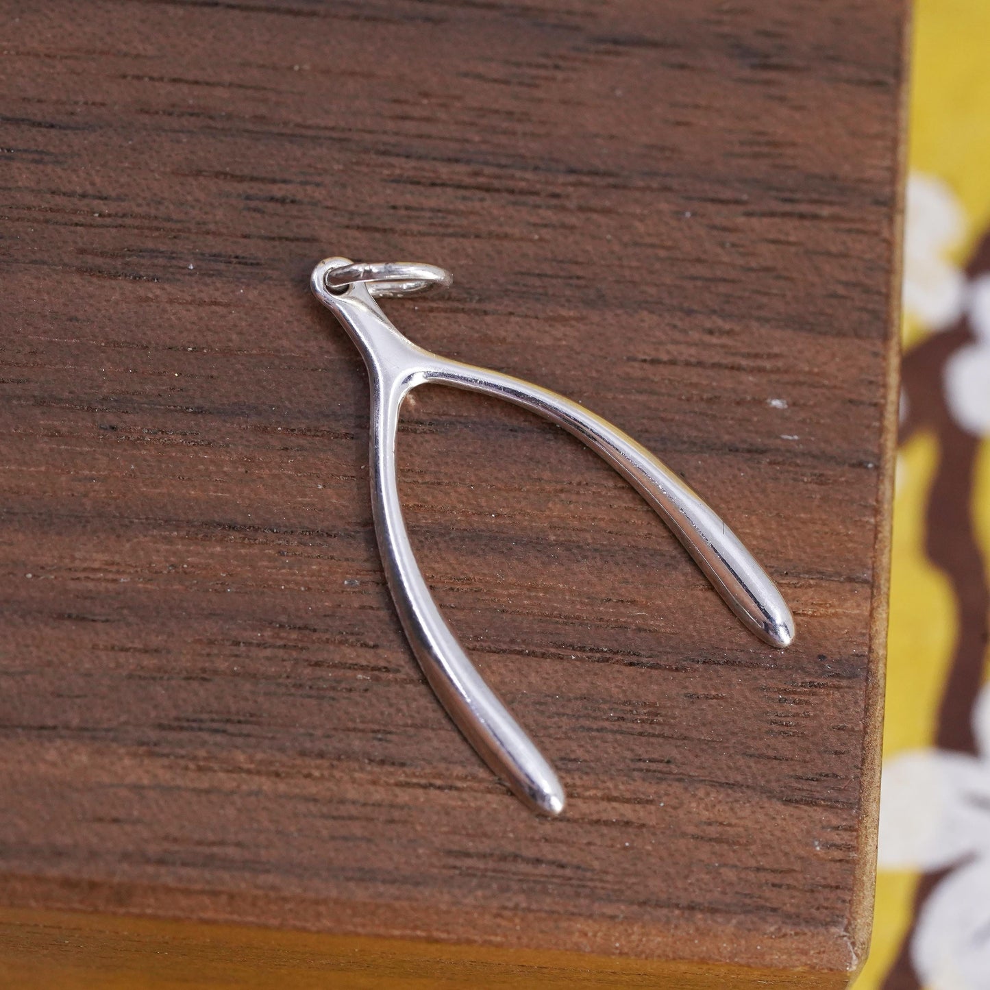 Vintage Sterling Silver 925 Wishbone Pendant Clear CZ Lucky Charm Good Luck