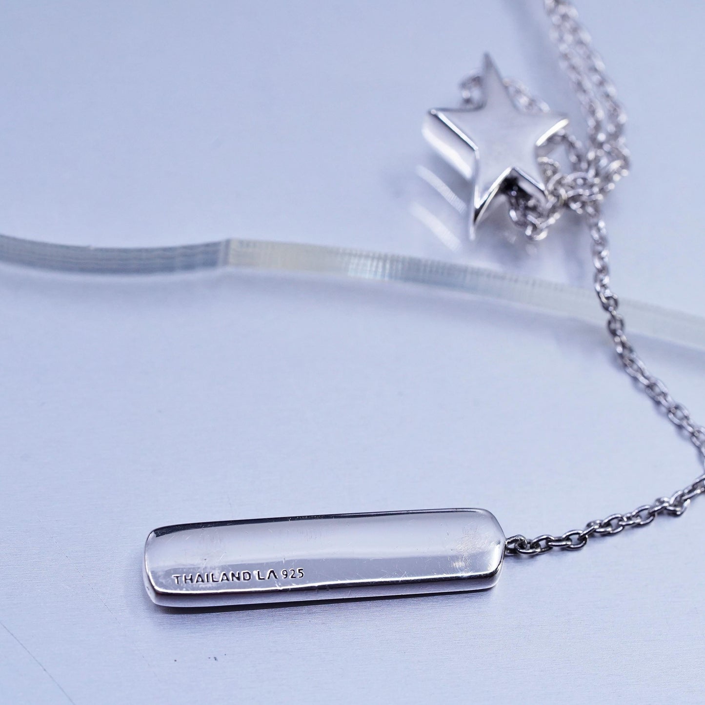 32", vintage Sterling 925 silver extra long necklace star tag live your dreams