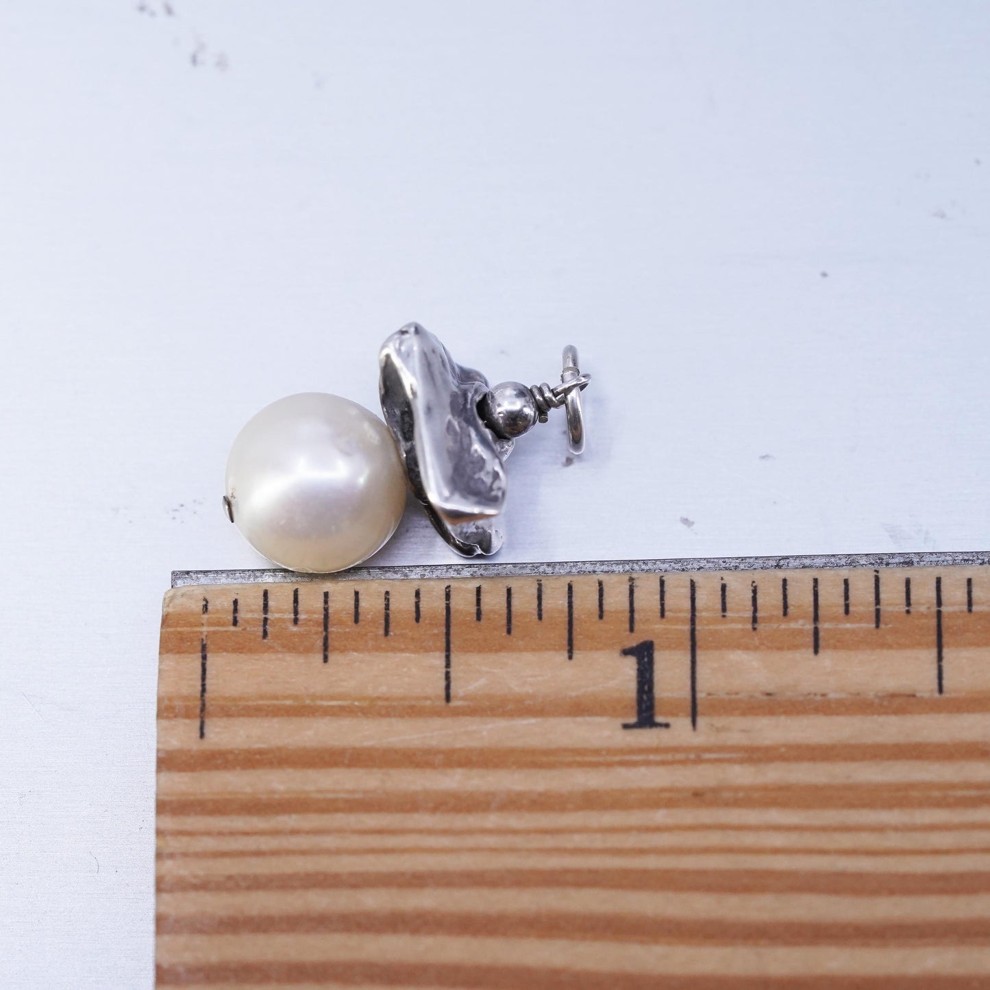 antique sterling 925 silver handmade charm pendant with pearl
