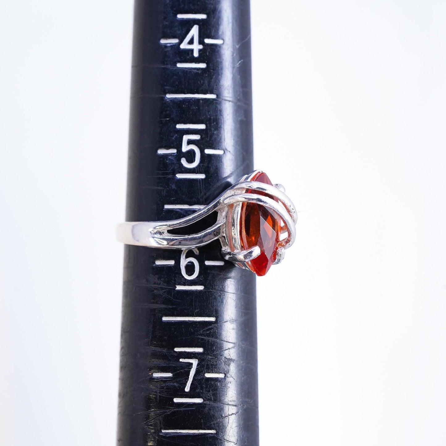 Size 5.75, VTG Sterling silver ring, ring, 925 silver Marquise orange crystal