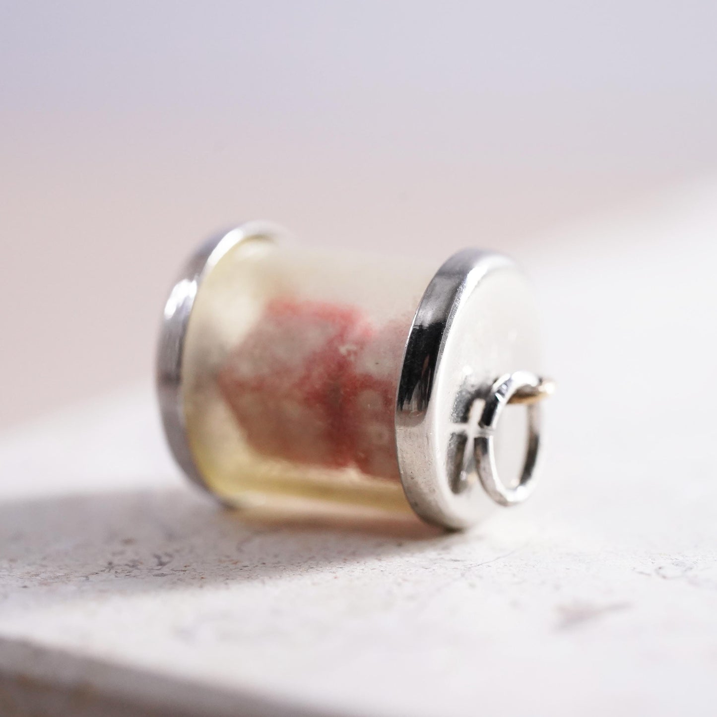 Vintage Sterling silver handmade pendant, 925 red dice charm