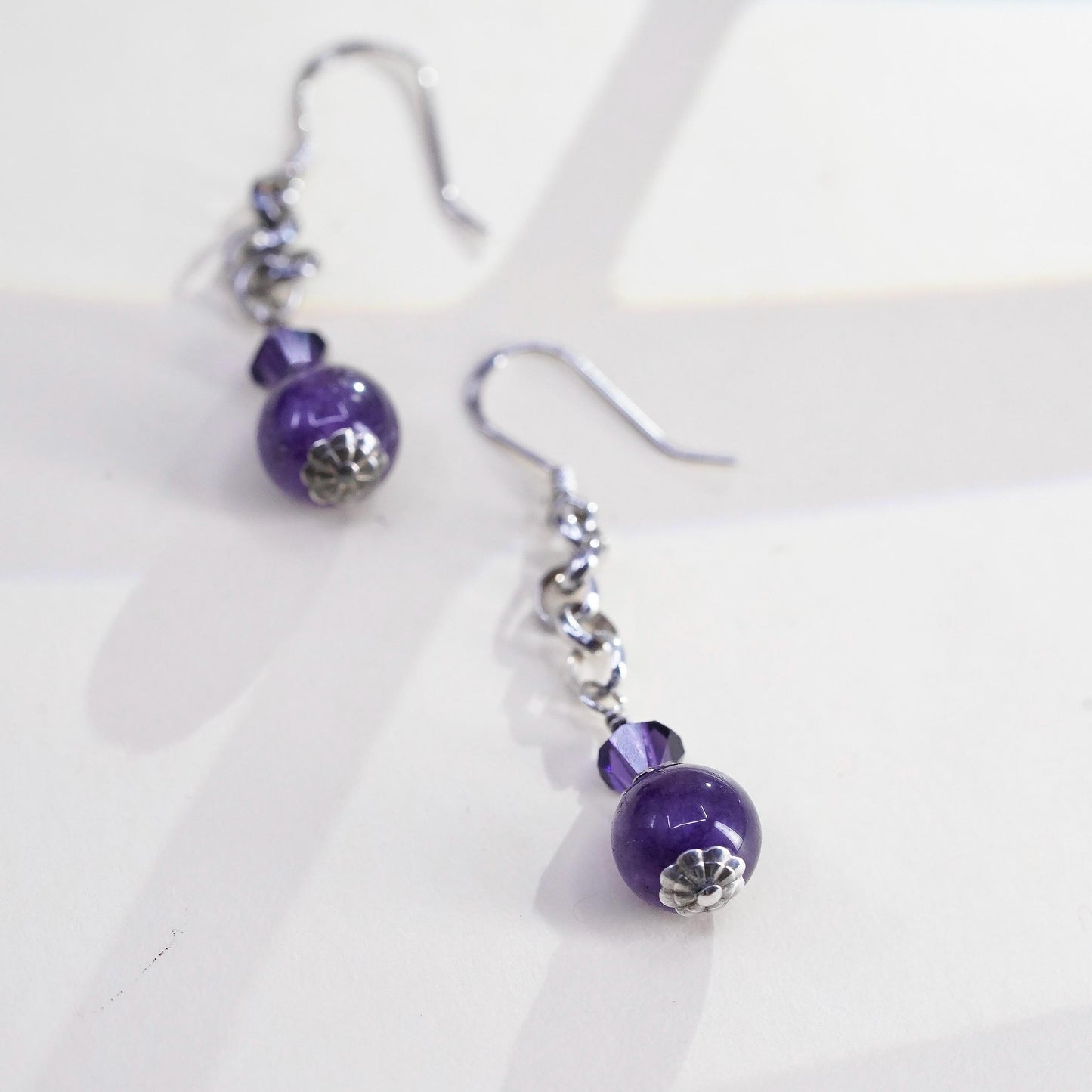Vintage Sterling 925 silver handmade earrings with amethyst beads dangles