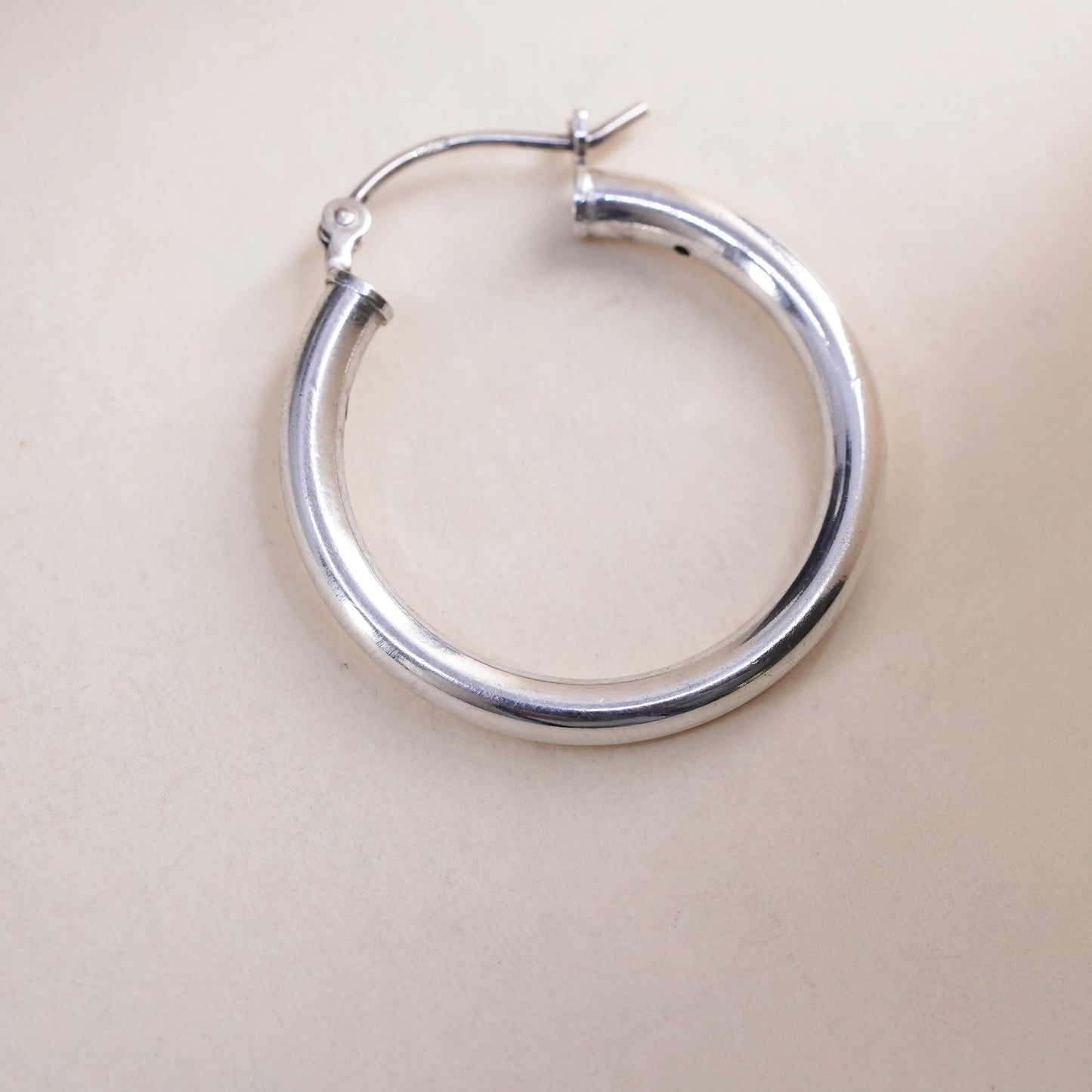 1", Vintage sterling silver loop single earring, minimalist primitive hoop