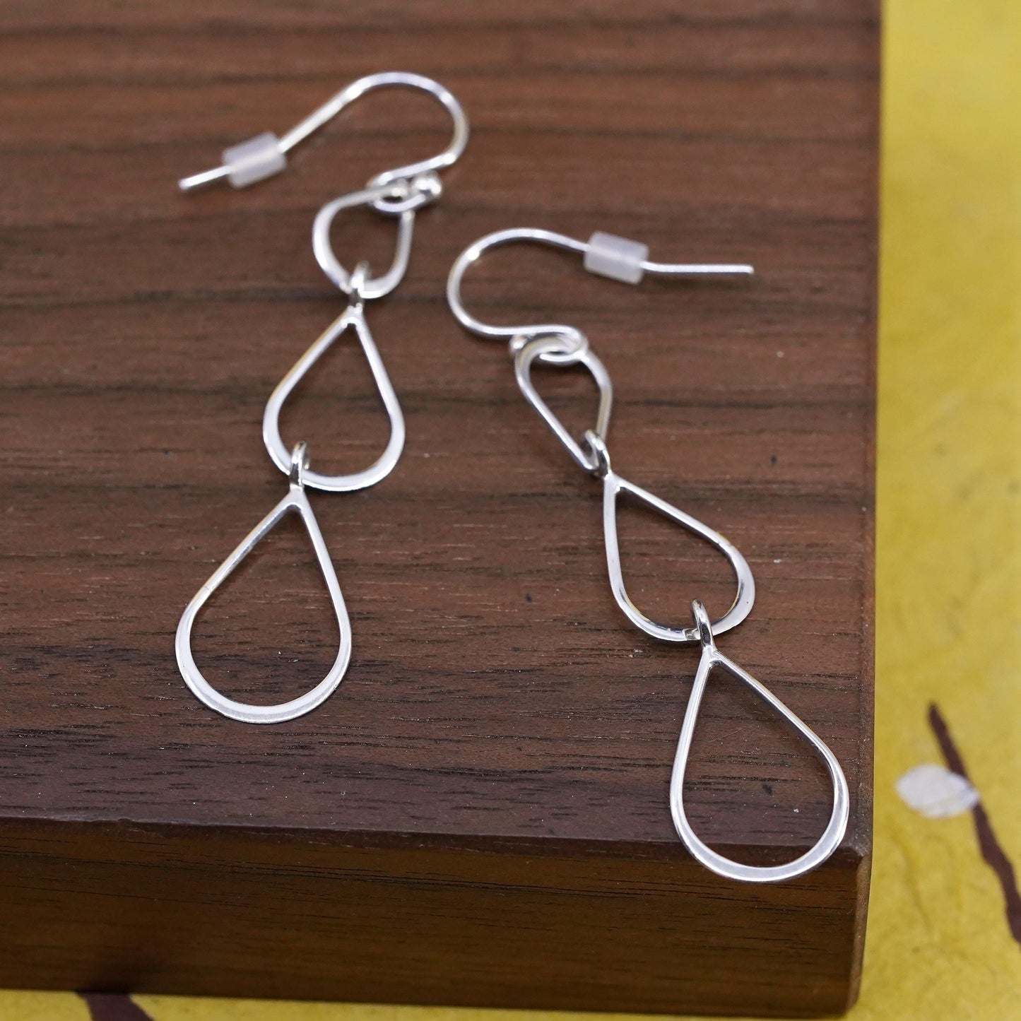 Vintage Sterling silver handmade earrings, 925 long teardrop dangles