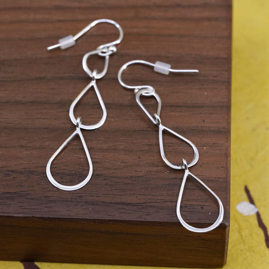 Vintage Sterling silver handmade earrings, 925 long teardrop dangles