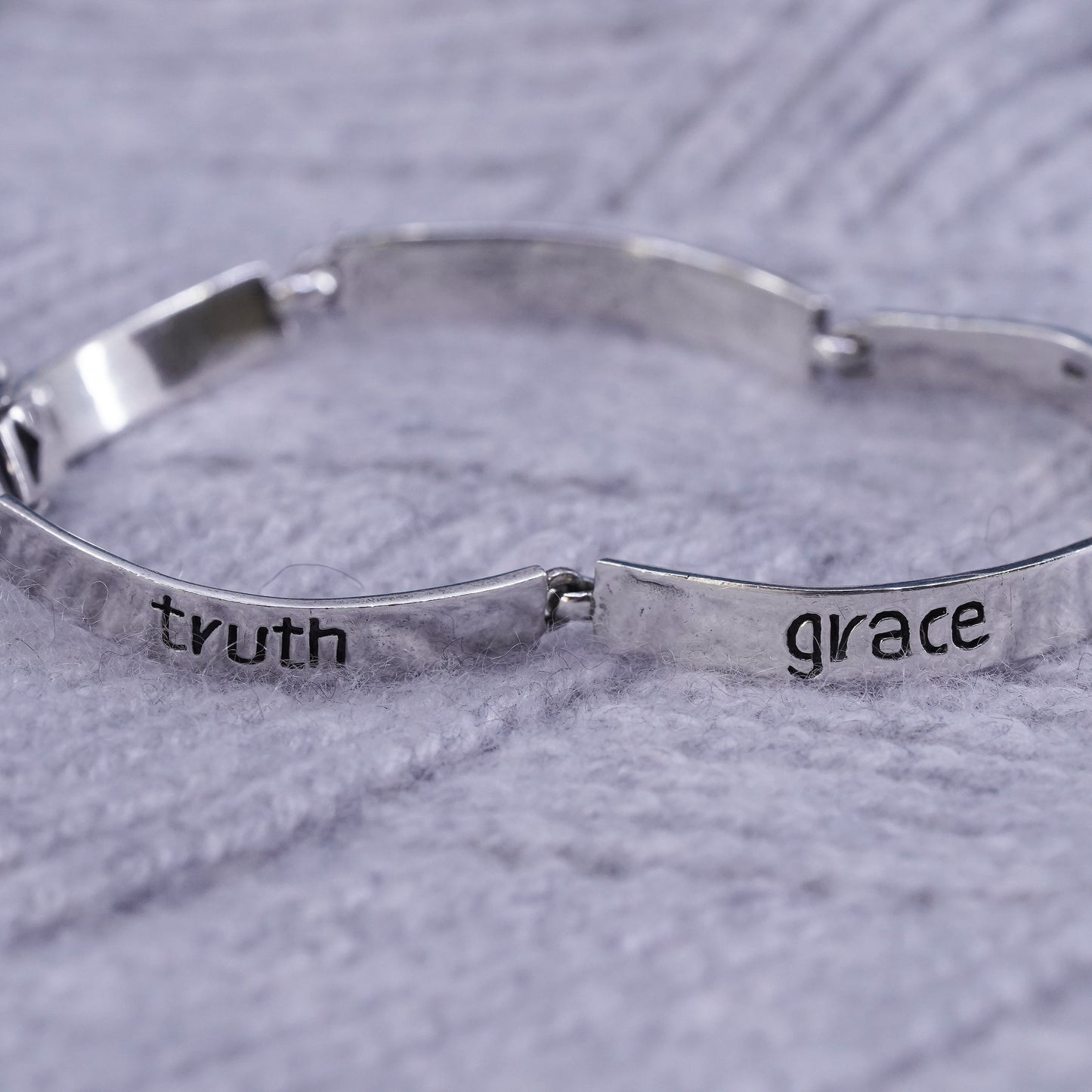 7.5", Sterling silver bracelet, 925 arched bar chain “ wisdom grace faith love”