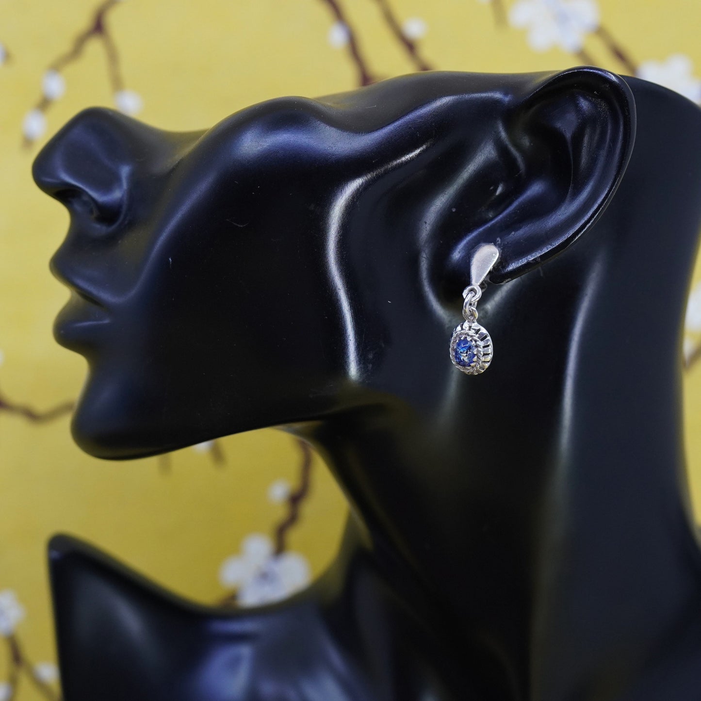 Vintage sterling silver 925 handmade earrings with blue dichroic glass drops