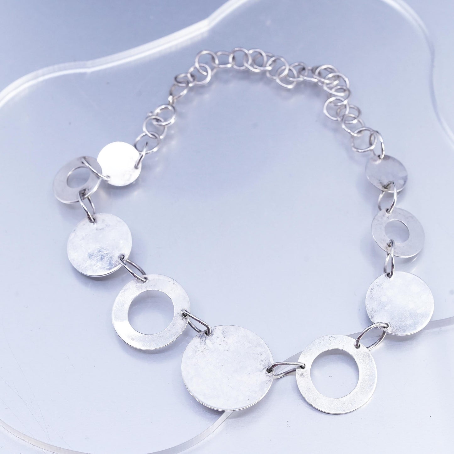 12", vintage Sterling 925 silver circle choker collar necklace disc pendant