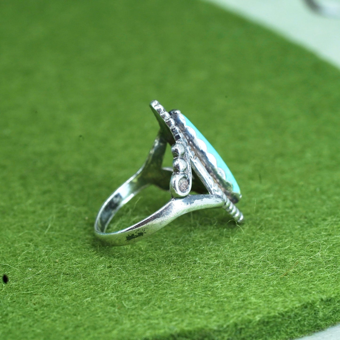 Size 7, Native American sterling silver ring, handmade 925 band with turquoise