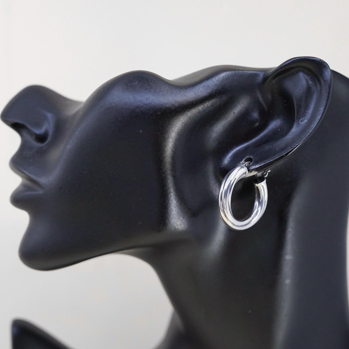 1" Vintage 925 sterling silver bold loop earrings, textured twisted hoops