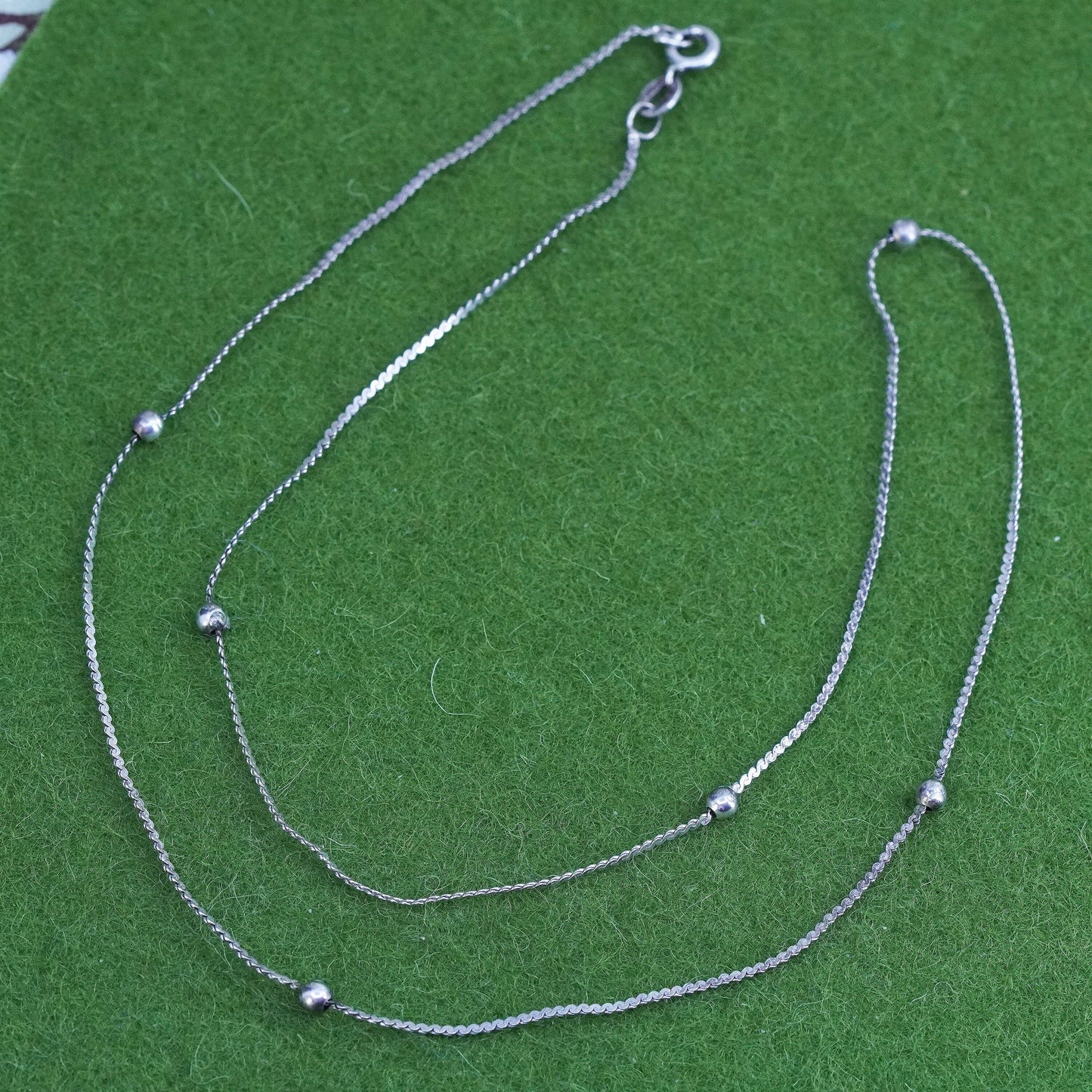 19”, 1mm, Vintage Italy sterling silver 925 s link chain with bead, necklace
