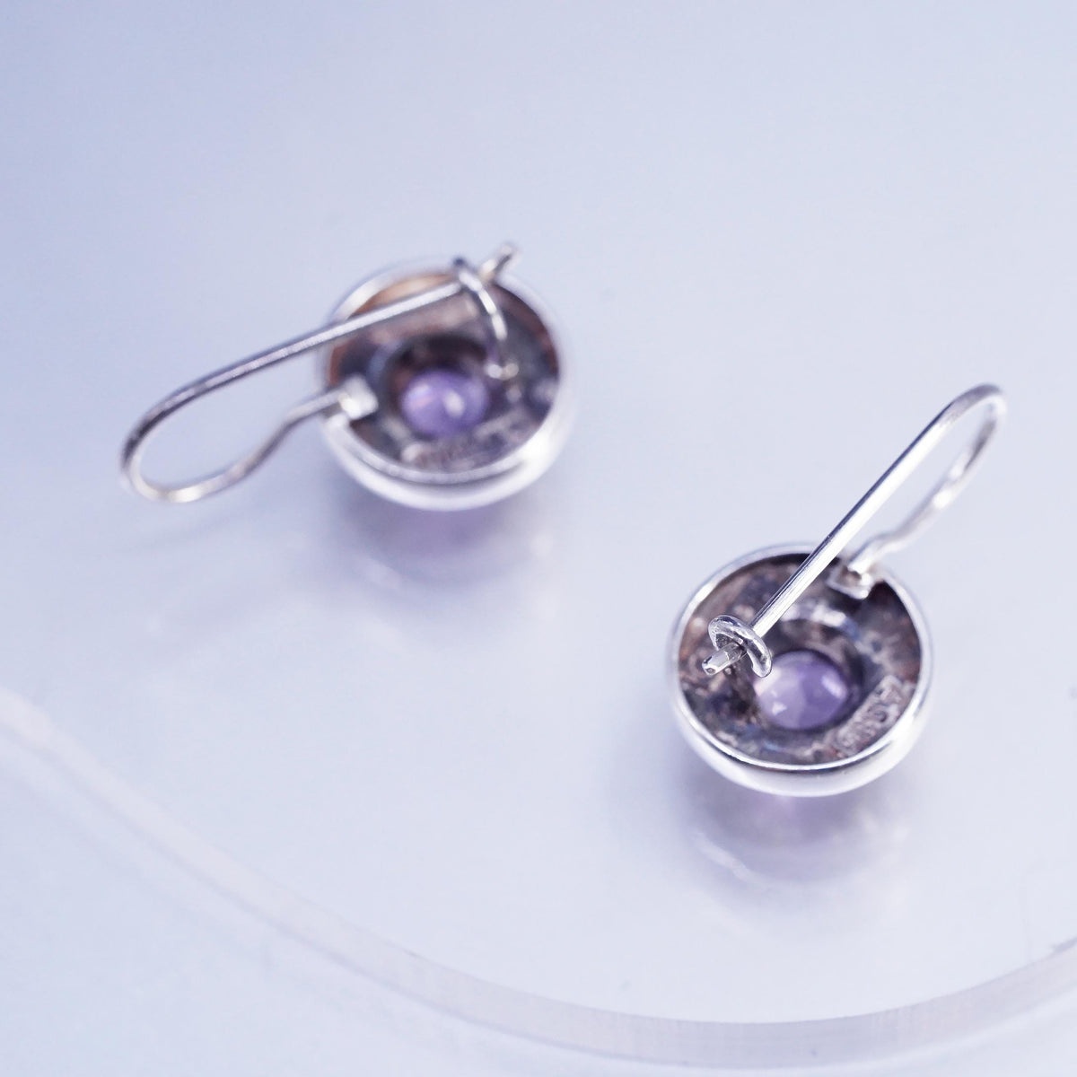 Vintage jewelry Sterling 925 silver handmade round earrings with amethyst beads