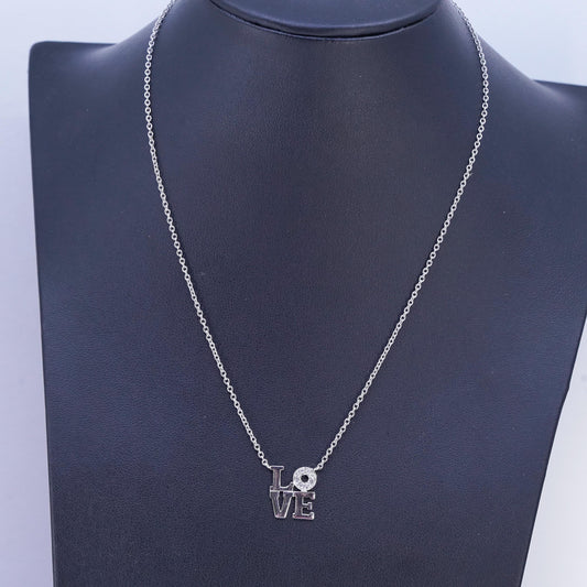 16", vintage Sterling 925 silver circle pendant necklace with love pendant Cz