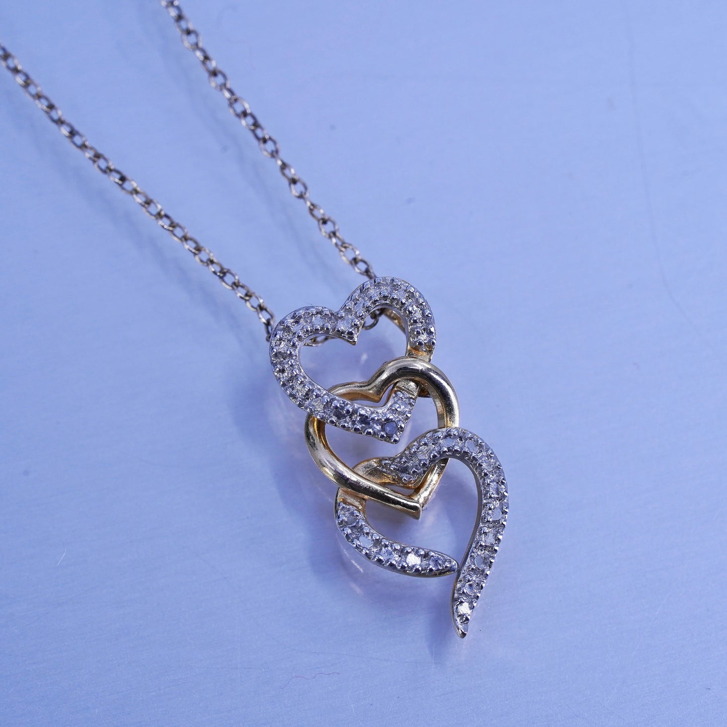 18”, vermeil yellow gold Sterling 925 silver necklace diamond heart pendant