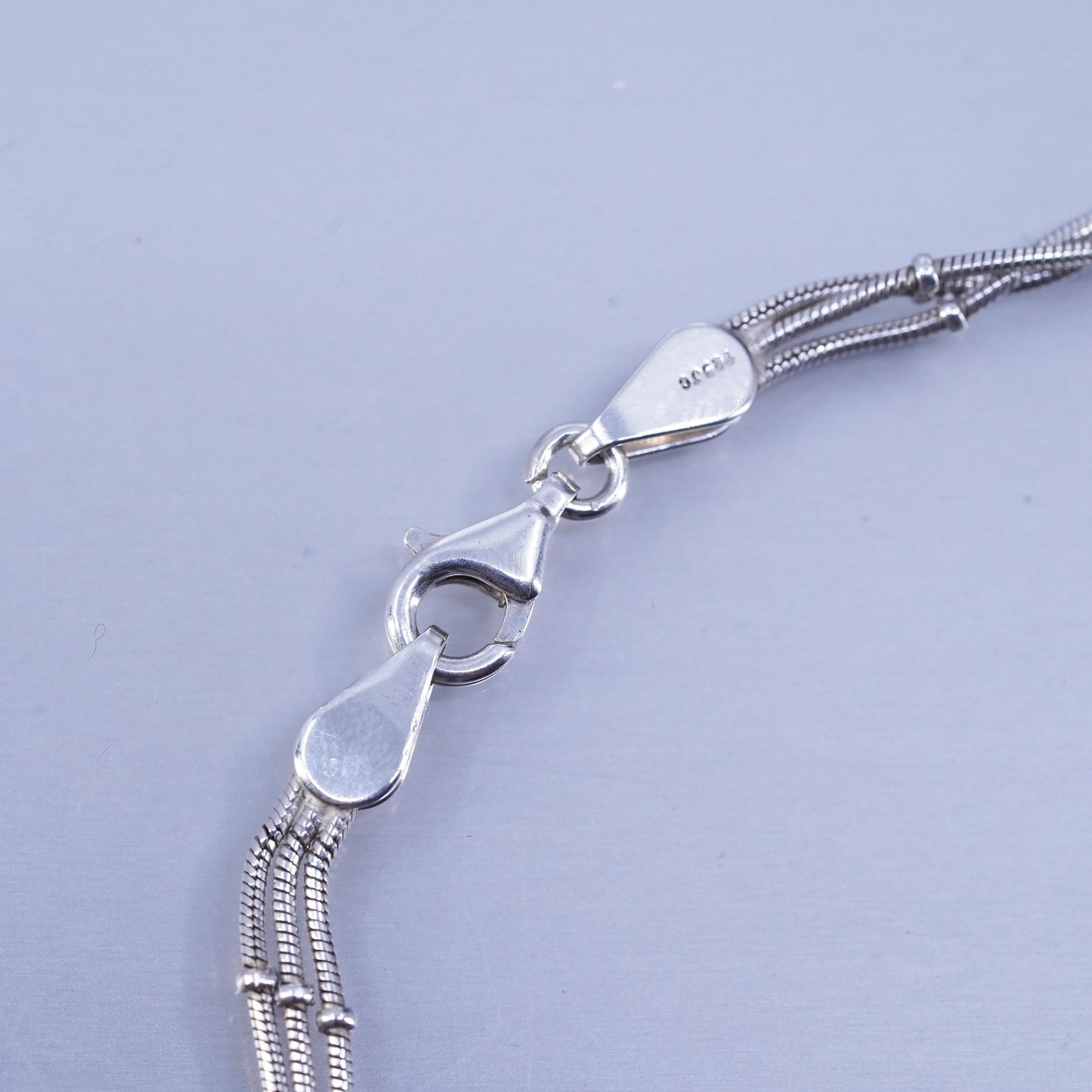 20”, Italian Sterling 925 silver multi strands snake chain necklace with beads