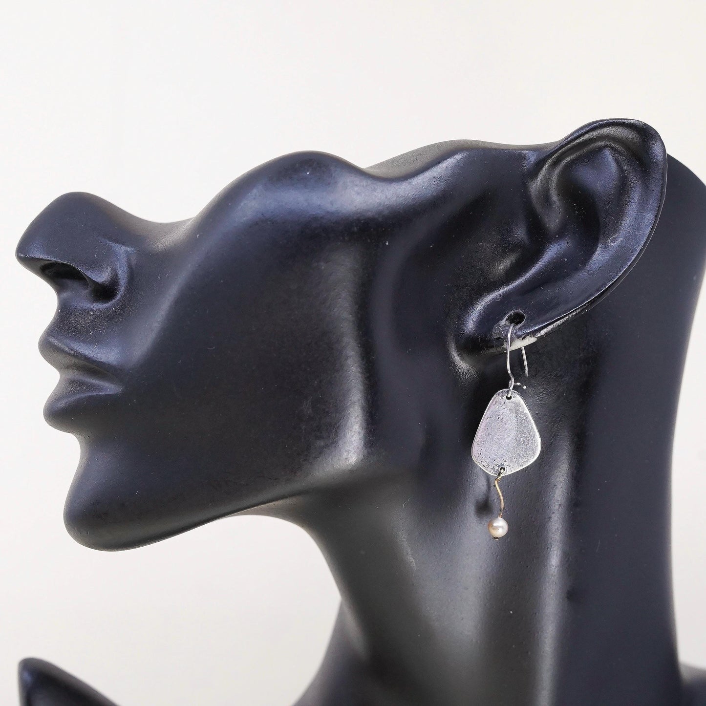 Vintage sterling silver 925 handmade tag earrings with pearl dangles