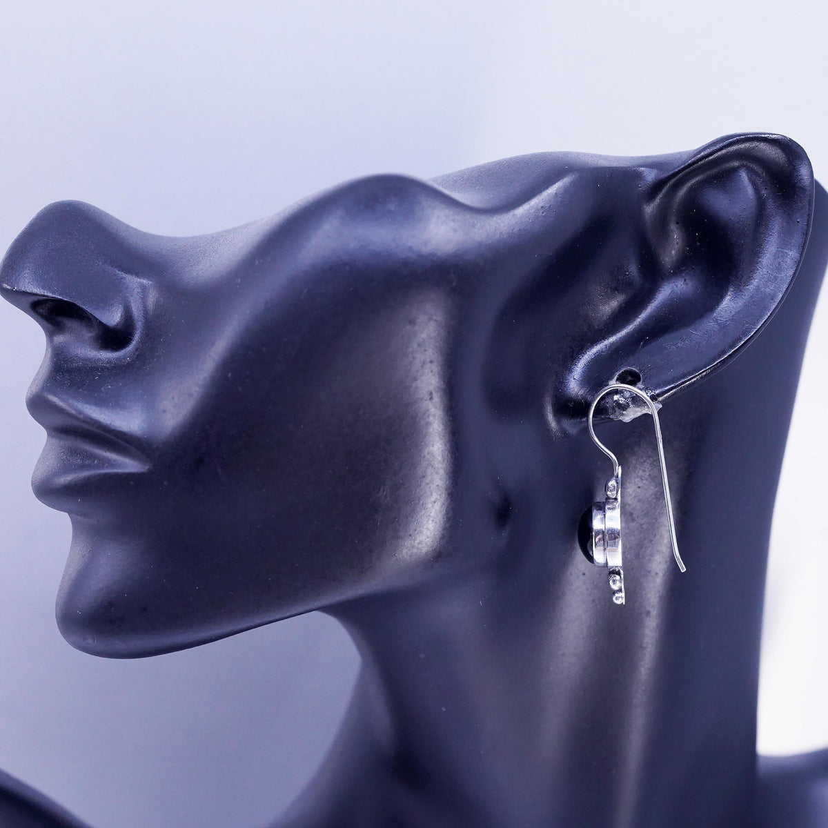 Vintage ID Sterling 925 silver handmade earrings with black onyx bead details