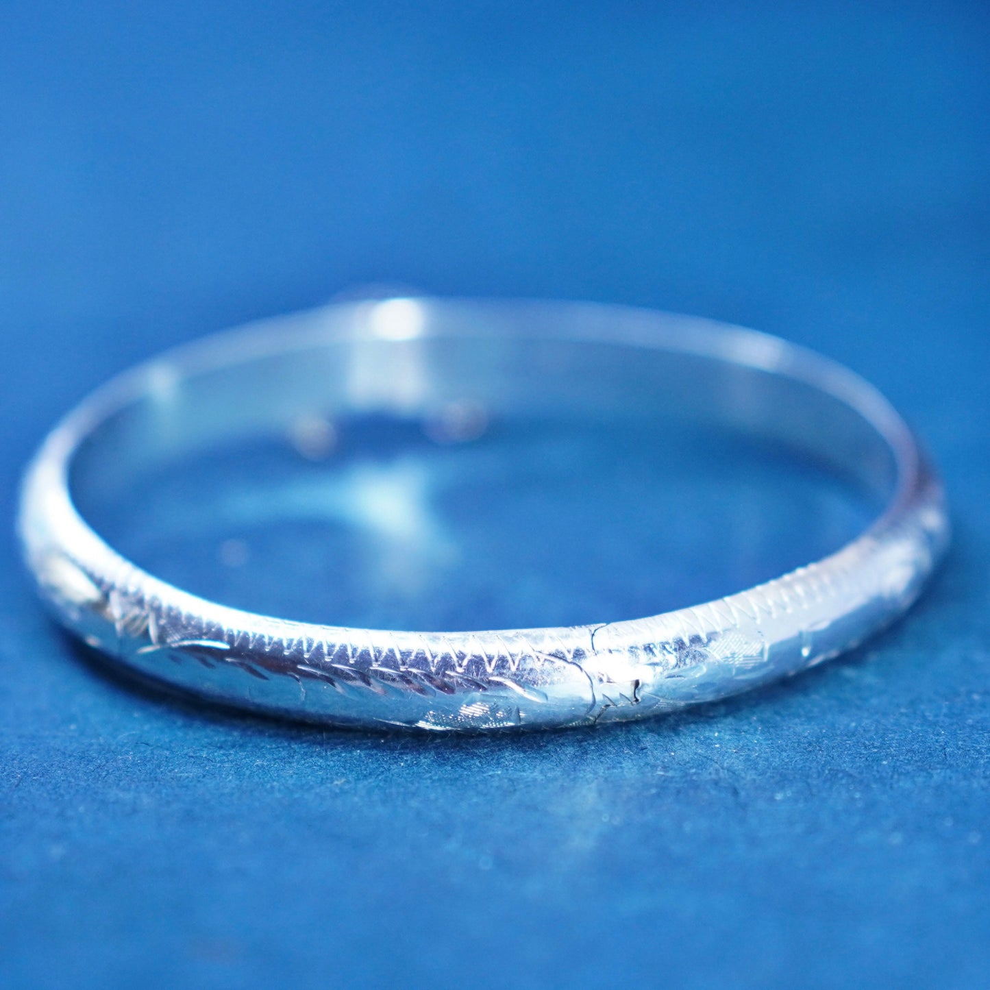 7.25”, sterling silver handmade bracelet, 925 flower floral textured bangle