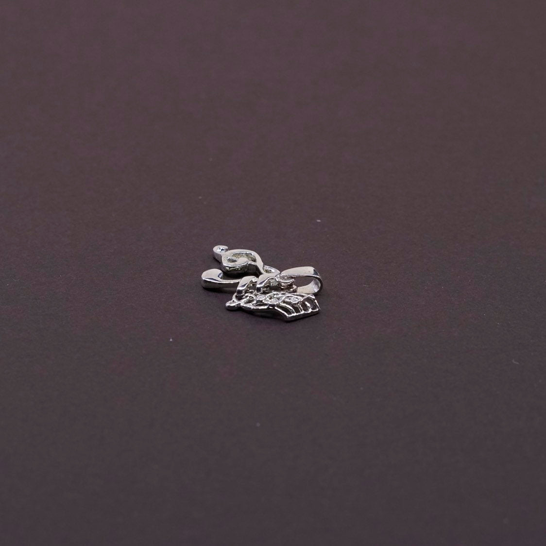 vtg Sterling silver handmade pendant, 925 music symbol charm w/ crystal