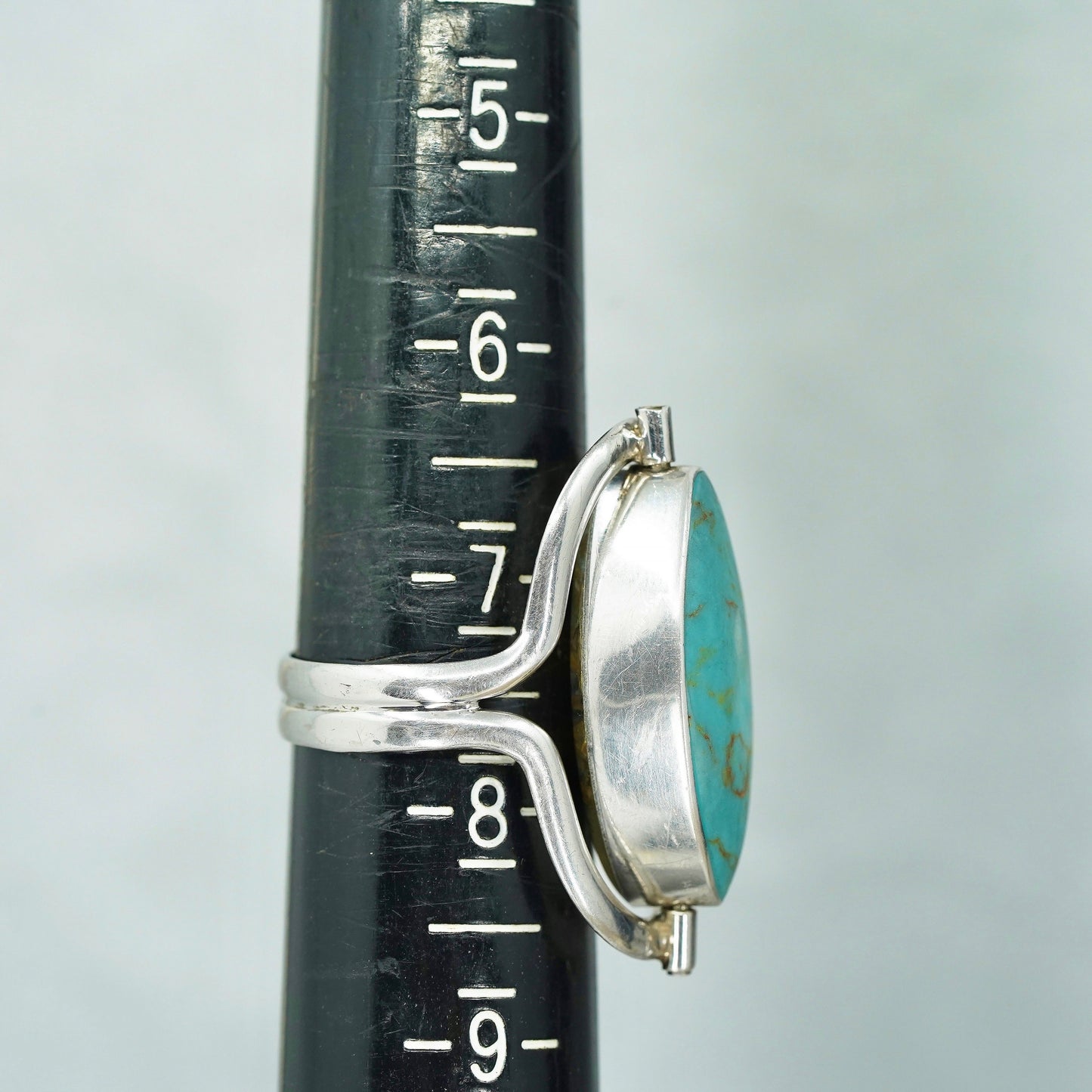 Size 7.5, Vintage Sterling 925 silver spin ring with turquoise and resin flower