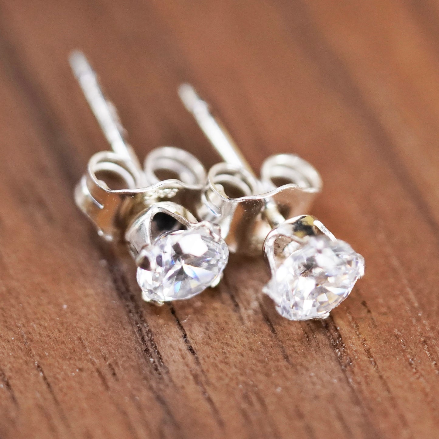 3mm, Sterling silver clear round crystal studs, cz earrings