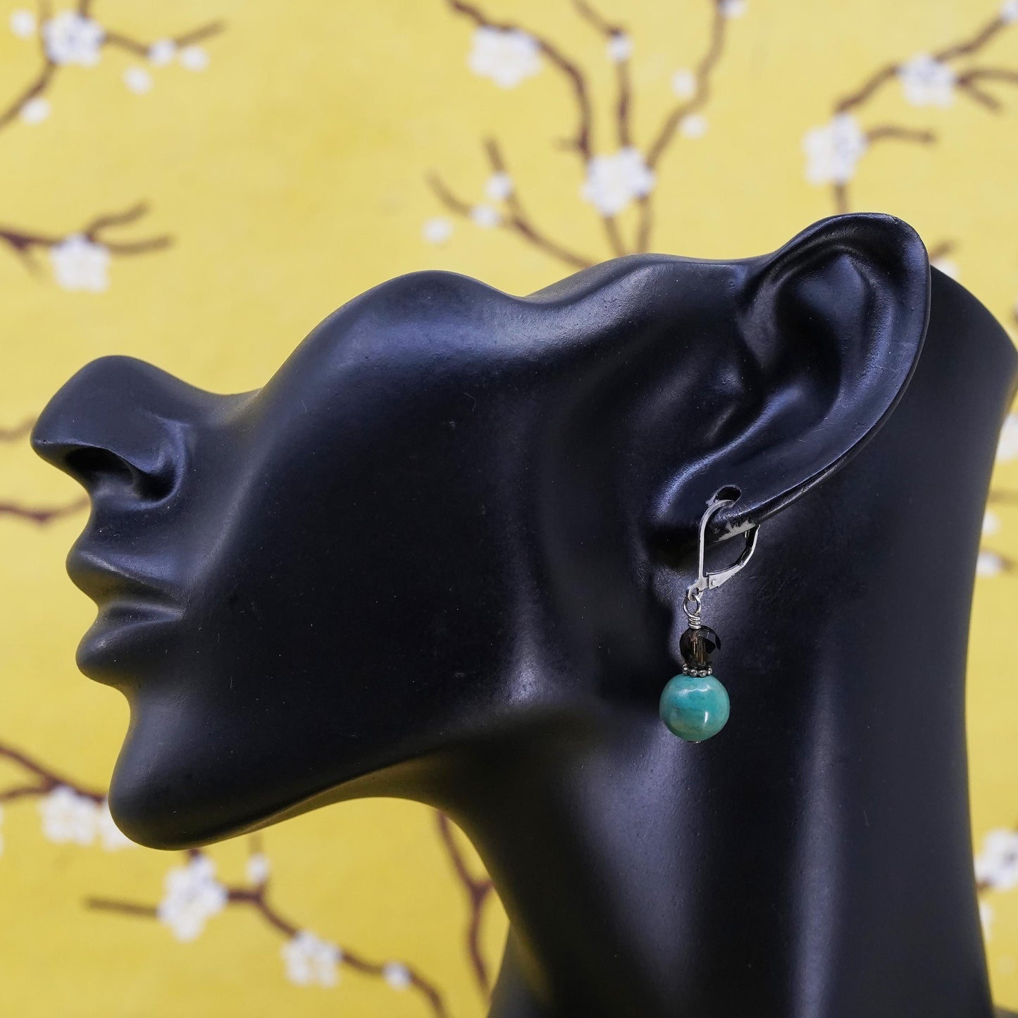 Vintage Sterling 925 silver handmade earrings with turquoise bead