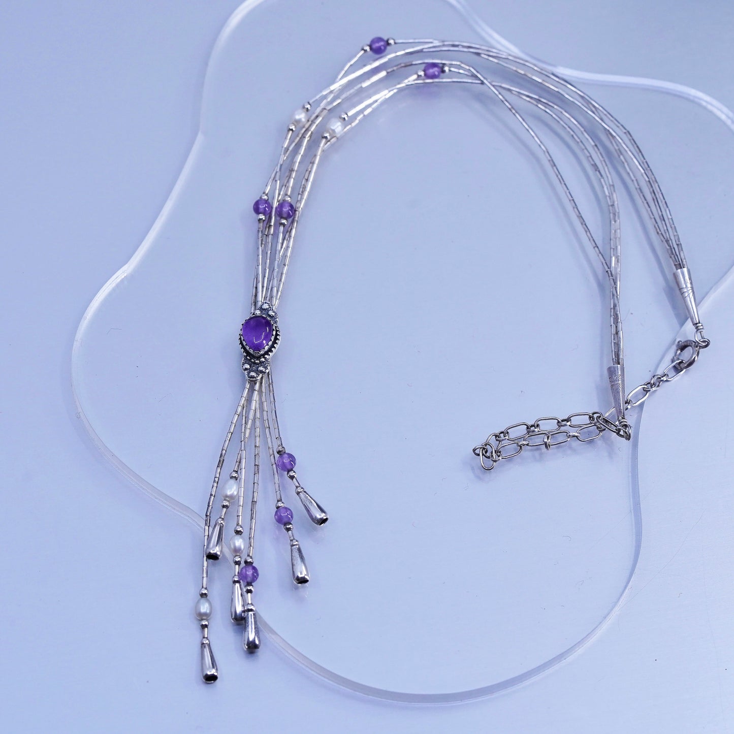 16+4”, liquid Sterling 925 silver necklace, Native American Q.T. Quoc Navajo