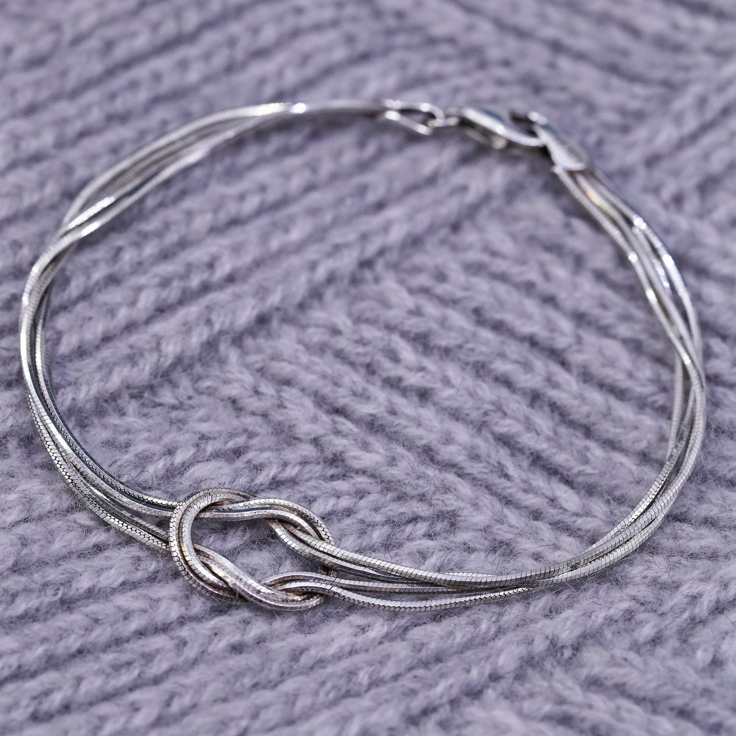 7.25”, Italian Sterling silver bracelet, 925 knotted multi strands snake chains