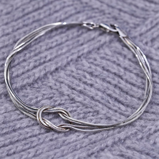 7.25”, Italian Sterling silver bracelet, 925 knotted multi strands snake chains