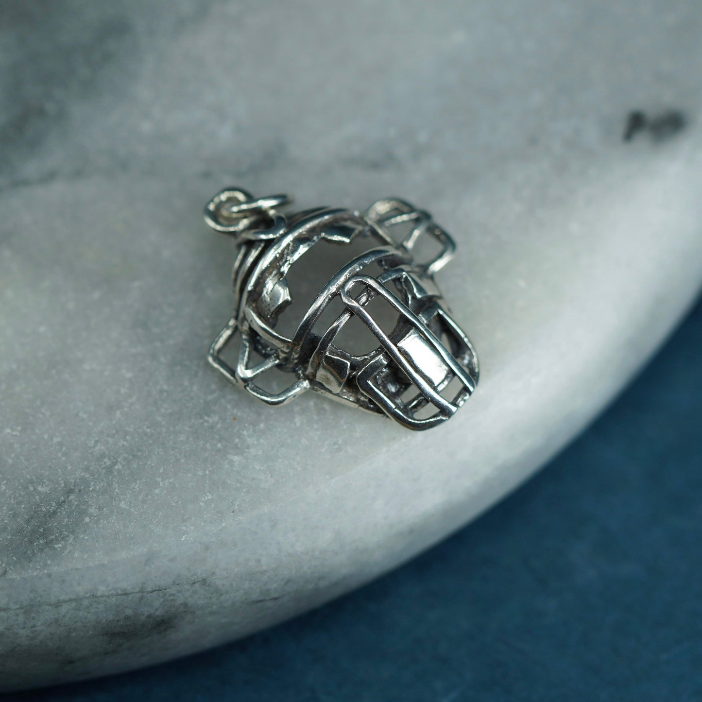 Vintage Sterling silver handmade pendant, 925 baseball helmet